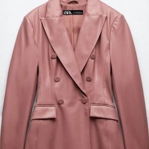 Zara Faux Leather Double Breasted Blazer in Pink